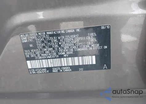 2010 Toyota Rav4 Limited V6 z USA, uszkodzony, nr VIN 2T3DK4DV3AW030759